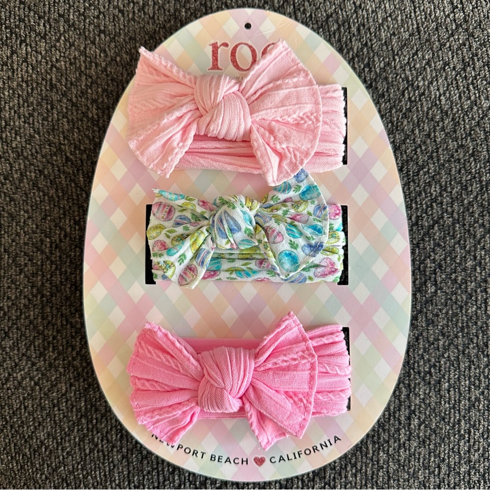 Roo made with love 3 piece headbands pink and egg design